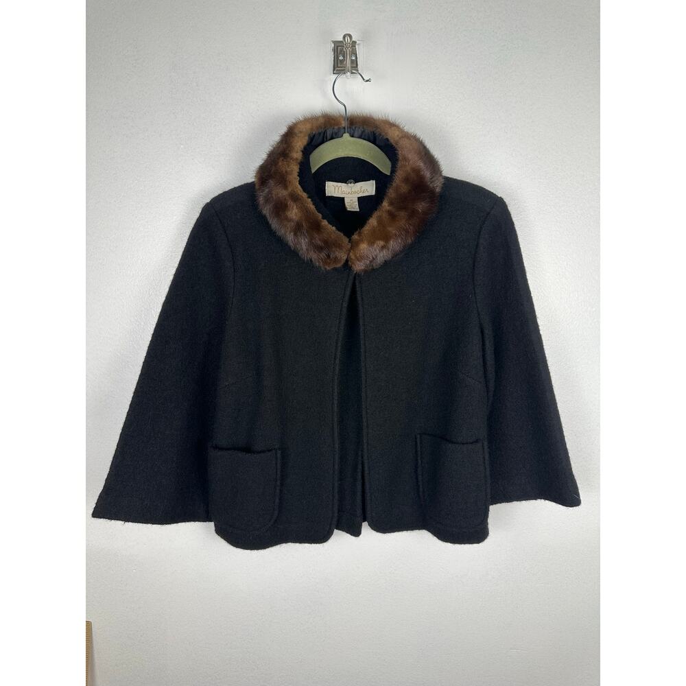 vintage Mainbocher textured wool swing jacket A-line wide collar 3/4 sleeve Med